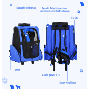PawHut Trolley Zaino Trasportino per Animali Domestici Blu