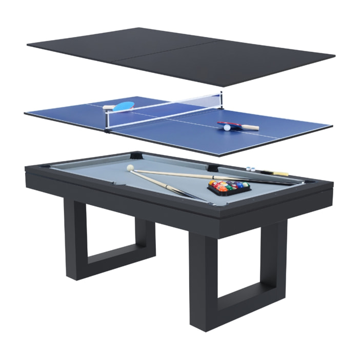 Table multi-jeux 3 en 1 billard et ping-pong en bois noir ARIES