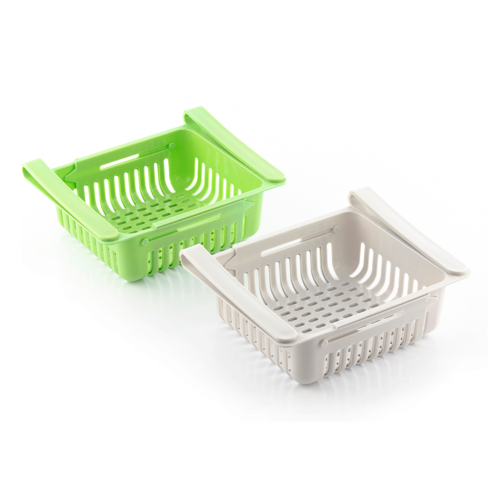 Pacco di 2 Organizer per Frigorifero Regolabile Friwer - Bianco - 20-28x16,5x7 Cm