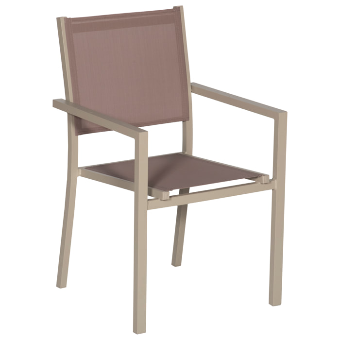 Lot de 4 chaises en aluminium taupe - textilène taupe