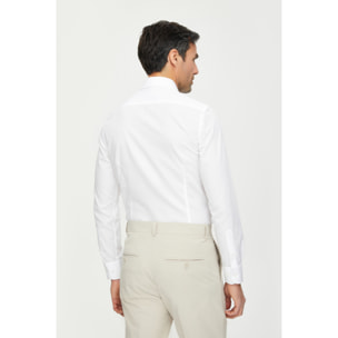 Camicia Uomo 1 Bottone Francese Slim Popeline No Iron Unito Bianco