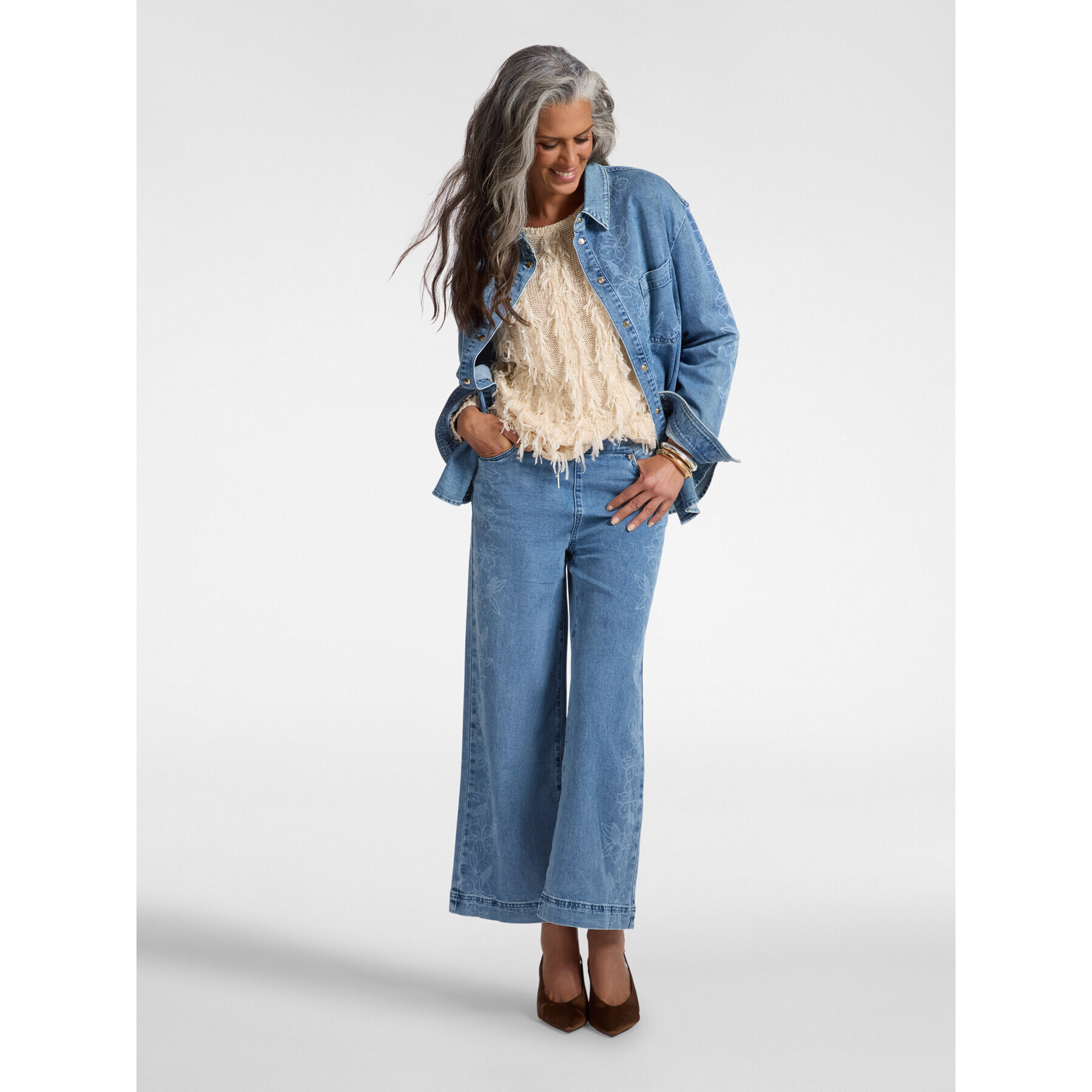 Elena Mirò - Camisa floral en denim - Light - blue