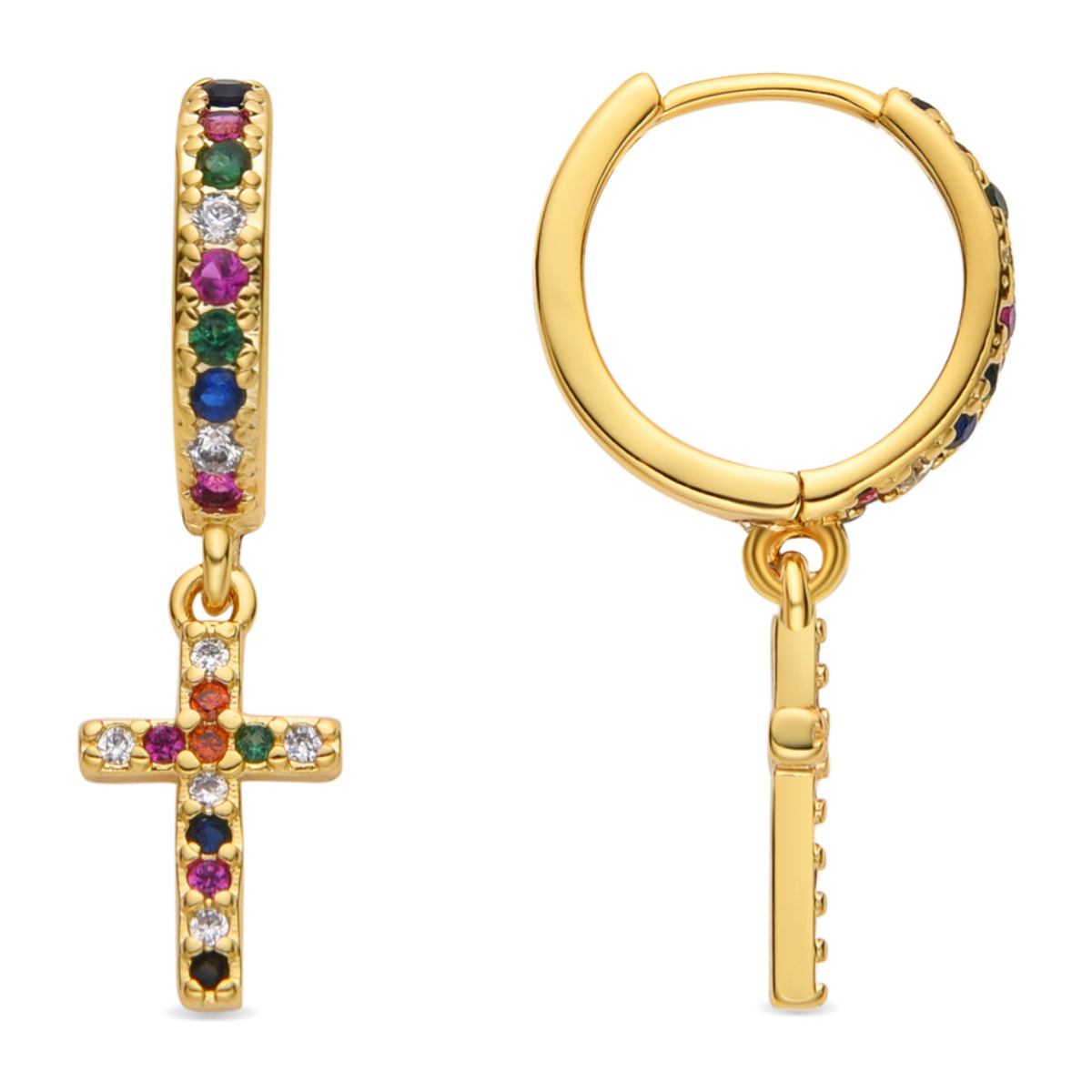 Pendientes con Circonita Multicolor acabado oro 18k