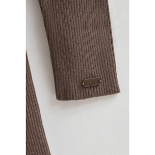 Vestito lungo marrone con collo perkins con logo Polo Club