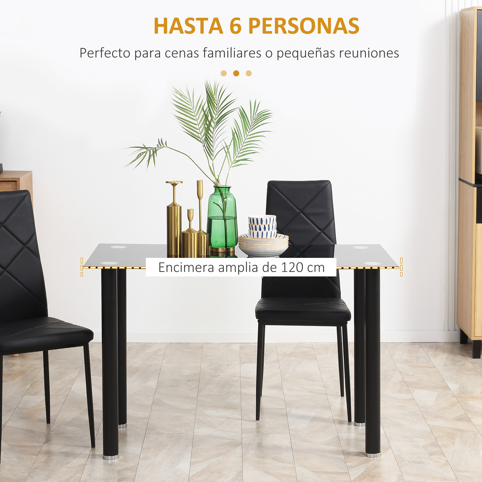 Mesa de Comedor Rectangular Mesa de Cocina Moderna con Tablero de Vidrio Templado y Patas de Acero para 4-6 Personas en Salón Oficina 120x60x75 cm Negro