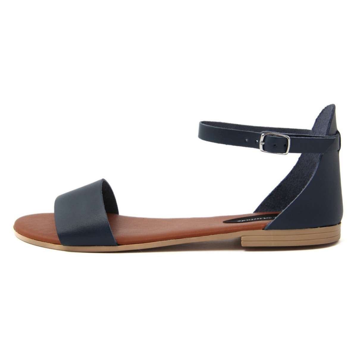 Sandali Flat Made in Italy in pelle colore Blu, Altezza tacco 1,2 cm