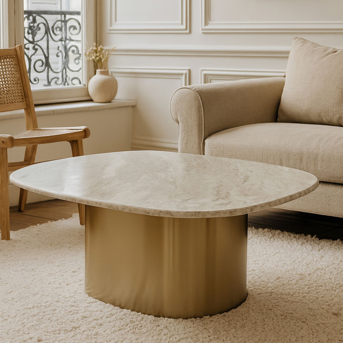 Table basse en marbre gris et pied en métal doré FEDJE