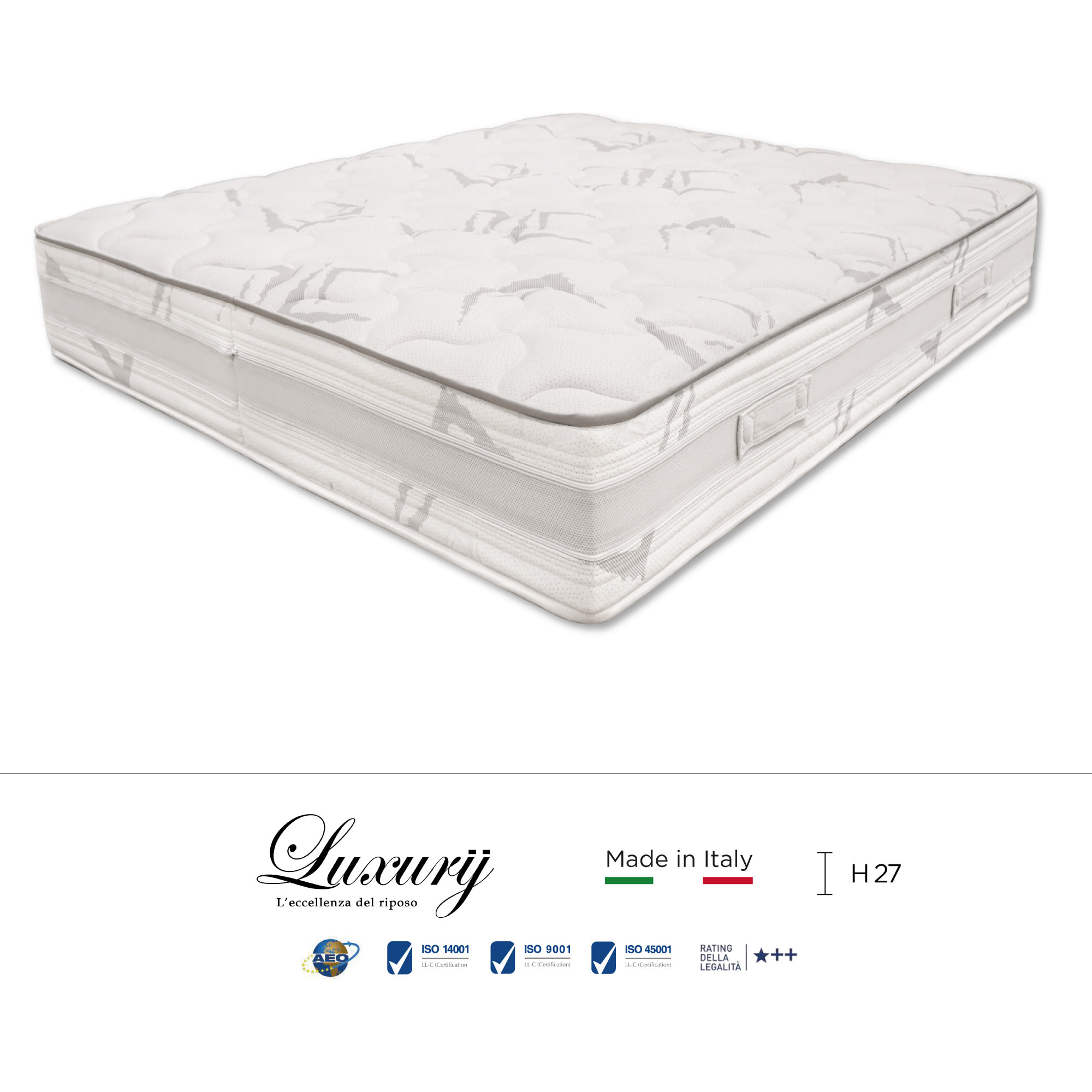 "Cortina" H27 cm 140x190 2 guanciali Memory OMAGGIO sfoderabile a molle insacchettate indipendenti, schiuma poliuretanica e Memory Foam