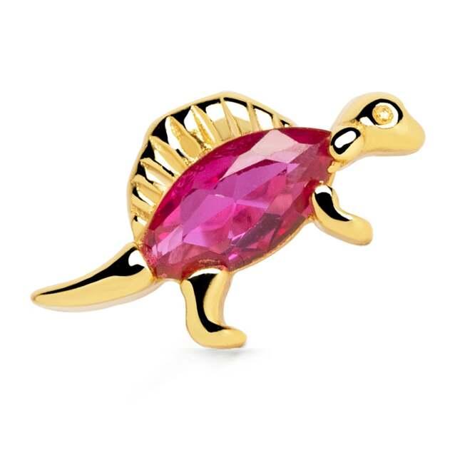 Pendiente Suelto Dino Spinosaurus Raspberry Plata Baño Oro