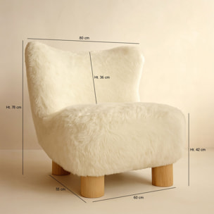 Fauteuil effet fourrure beige et structure en bois  ARTIC
