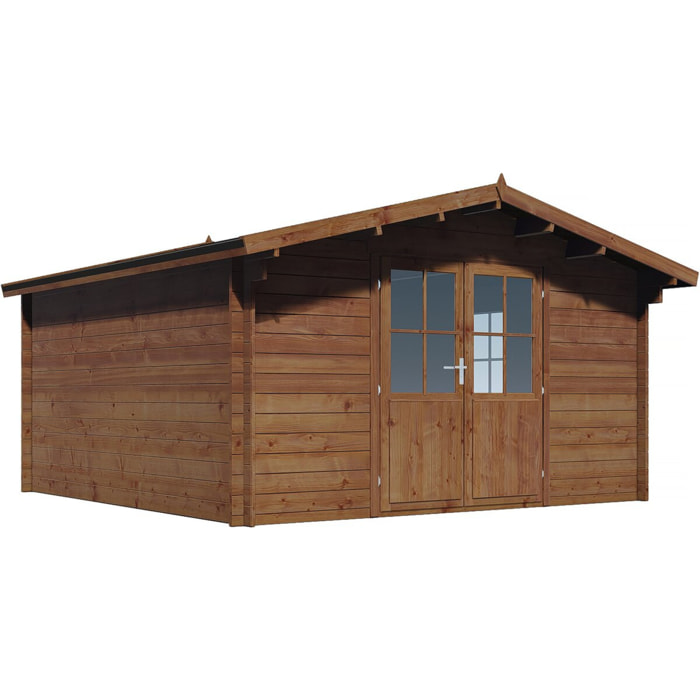 Abri de jardin bois  traité autoclave marron "Montlaur" - 18,9 m² - 35 mm