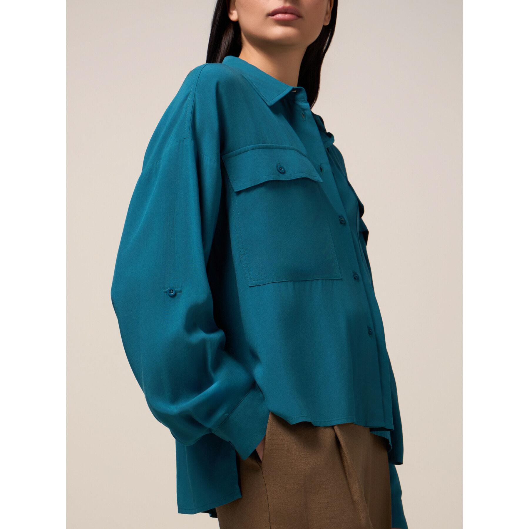 Oltre - Camicia in viscosa con taschini - Ottanio