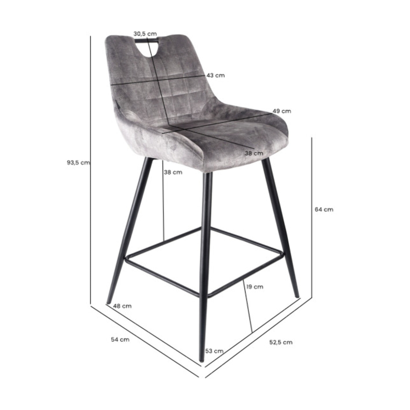 Chaise de bar en velours avec poignée et pieds en métal - ROSA 2