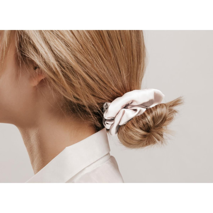 Scrunchies Elastico Capelli 100% Seta Tinta Unita Bianco