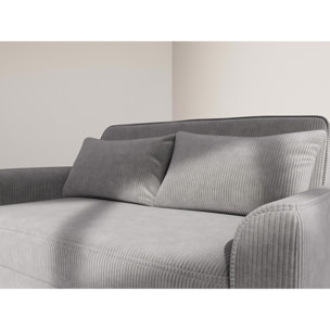 Ernest - Canapé droit 2 places convertible en velours côtelé - Gris