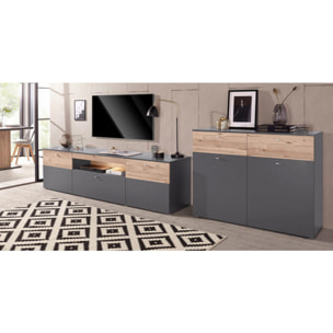 Meuble TV gris & effet bois L 210cm - TONY