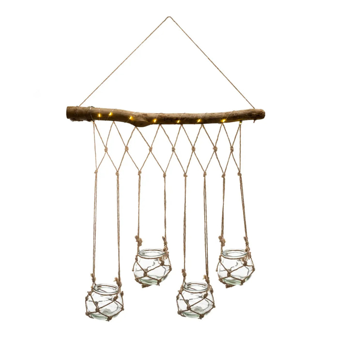 4 soliflores suspendus LED "Nikki" en verre beige 43x53cm