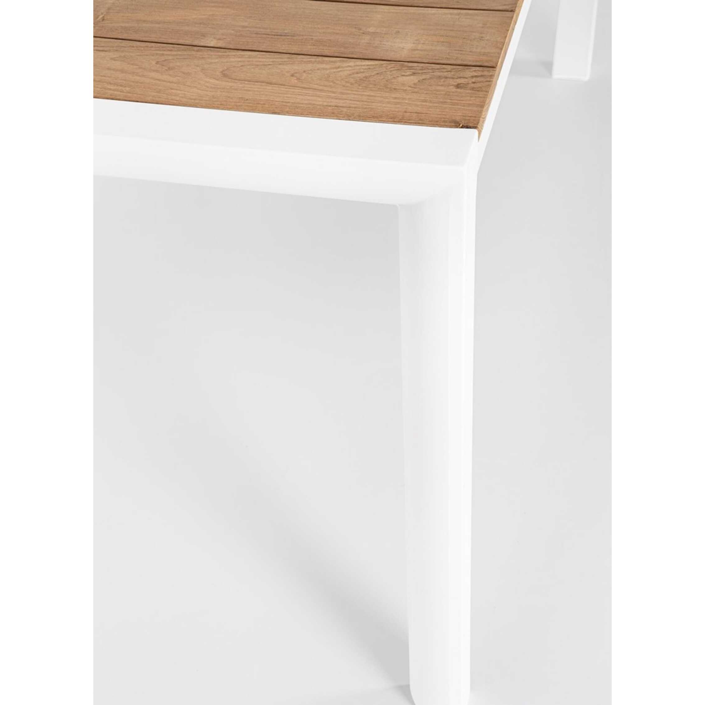 Tavolo da giardino CAMERON con piano in teak e struttura in alluminio bianco, 180×90 cm