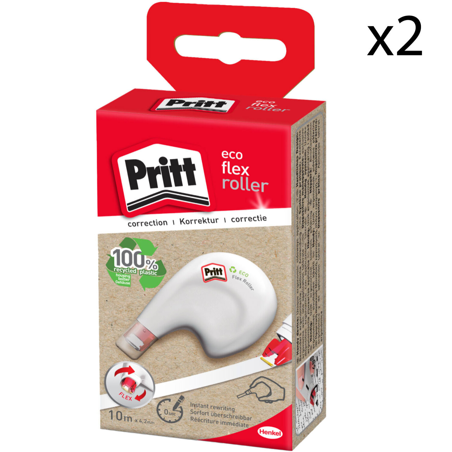 2x Pritt Eco Flex Correttore a Nastro - 2 Confezioni con Roller da 10 Metri