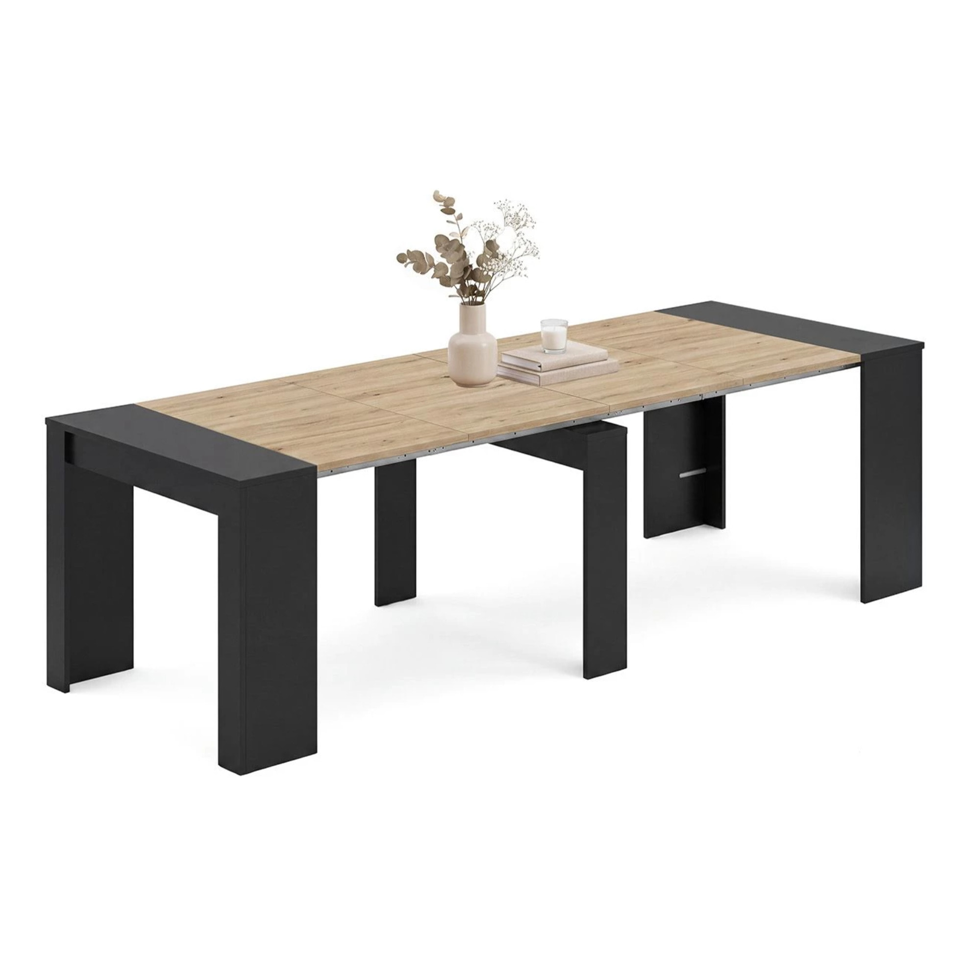 Mesa consola extensible en negro mate y alpine oak 50-235x90 cm Denis Negro Mate - Alpine Oak