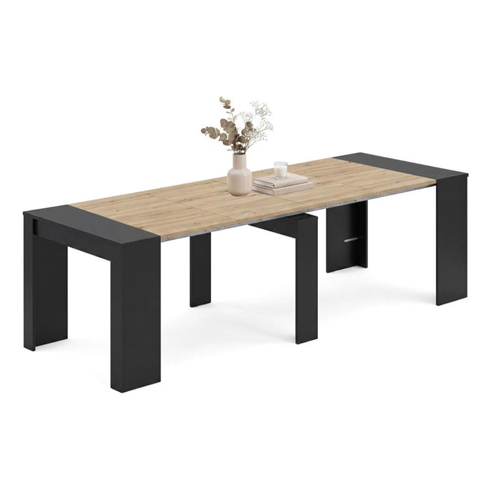 Mesa consola extensible en negro mate y alpine oak 50-235x90 cm Denis Negro Mate - Alpine Oak