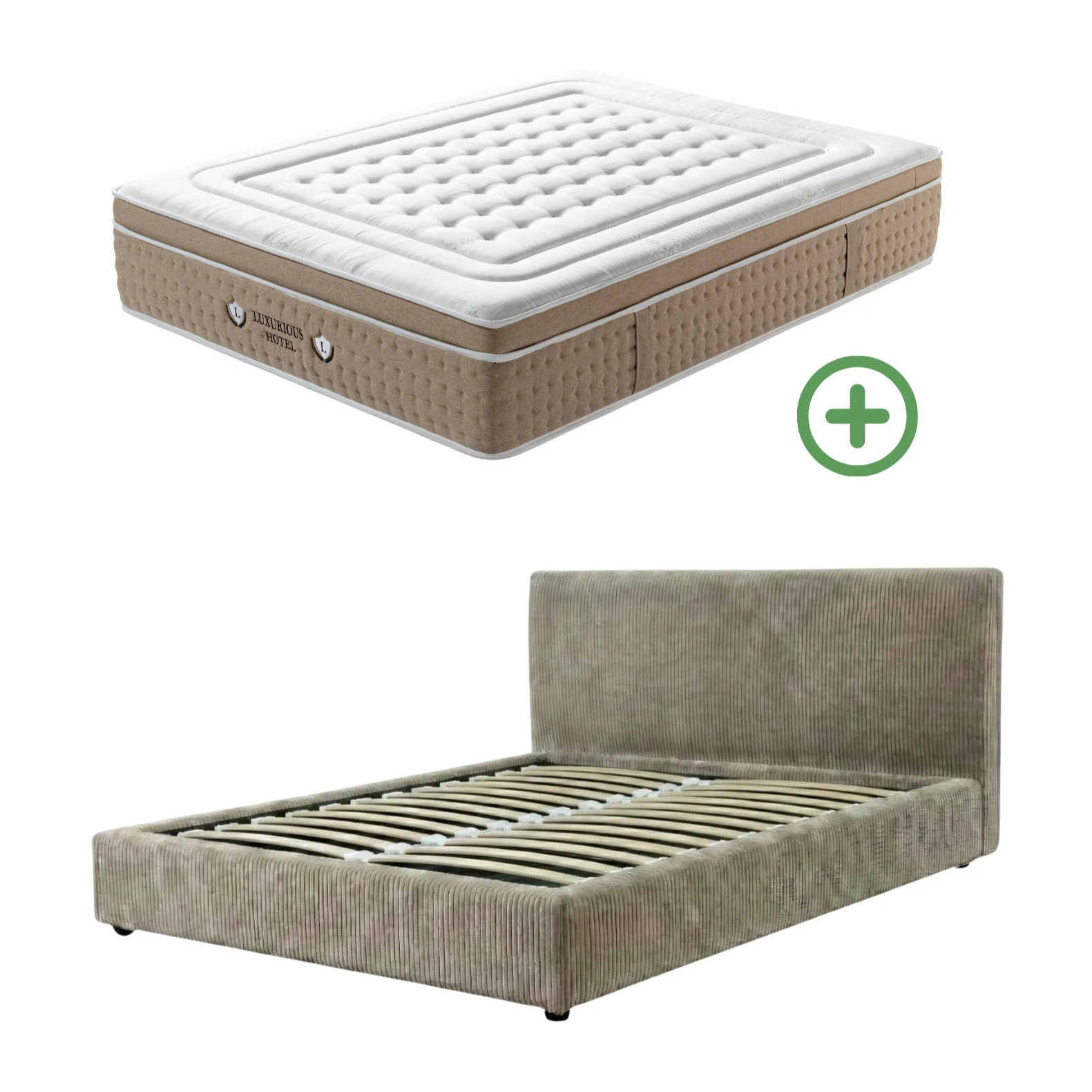 Ensemble matelas Bali & lit coffre Colisée | Mémoire de forme et ressorts ensachés | Grande capacité de stockage | Bouclette | Olive