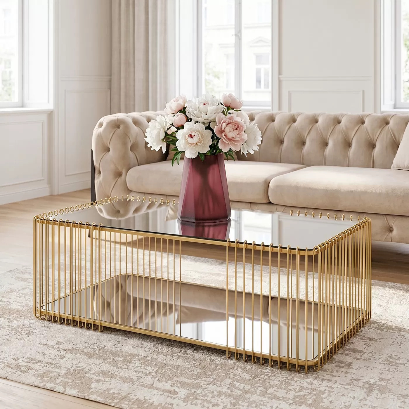 Table basse Wire Double 120x60cm laiton Kare Design