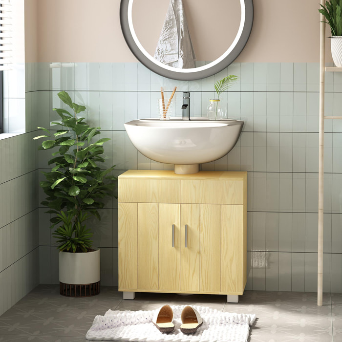 kleankin Mueble para Debajo del Lavabo Armario Baño de Suelo de Madera con 2 Puertas y Estante Ajustable Interior Moderno 60x30x60 cm Natural