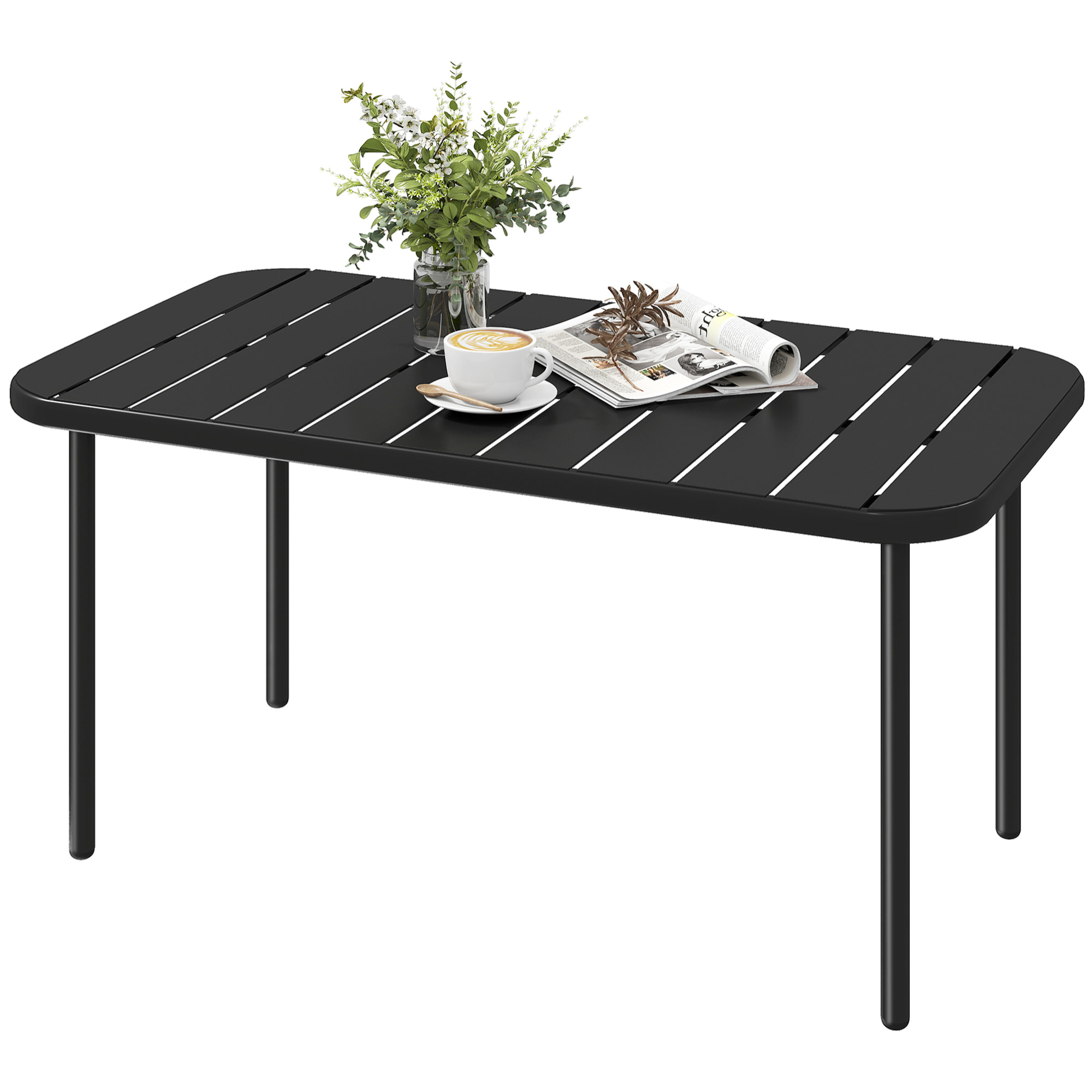 Table basse de jardin style néo-rétro rectangulaire arrondie métal noir