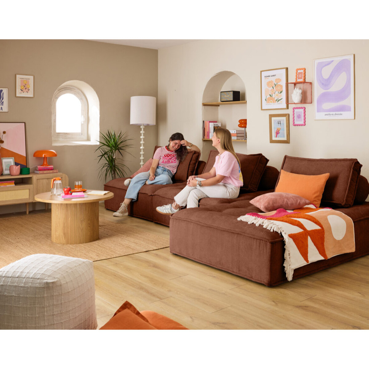 Marisol - canapé d'angle modulable 4 places - velours texturé - Terracotta