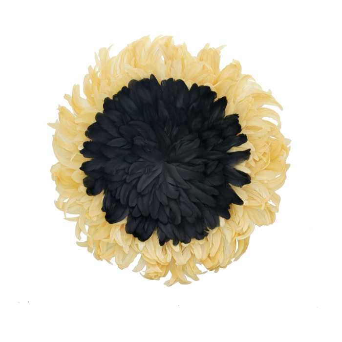 Décoration murale noire et blanche en plumes de coq 60cm PLUMET