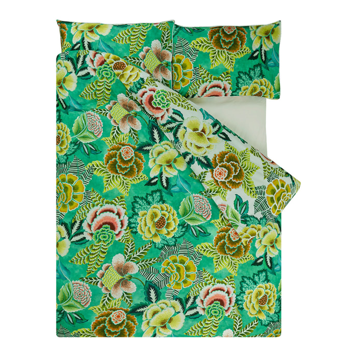 Housse de couette imprimée en percale de coton, ROSE DE DAMAS, Vert jade