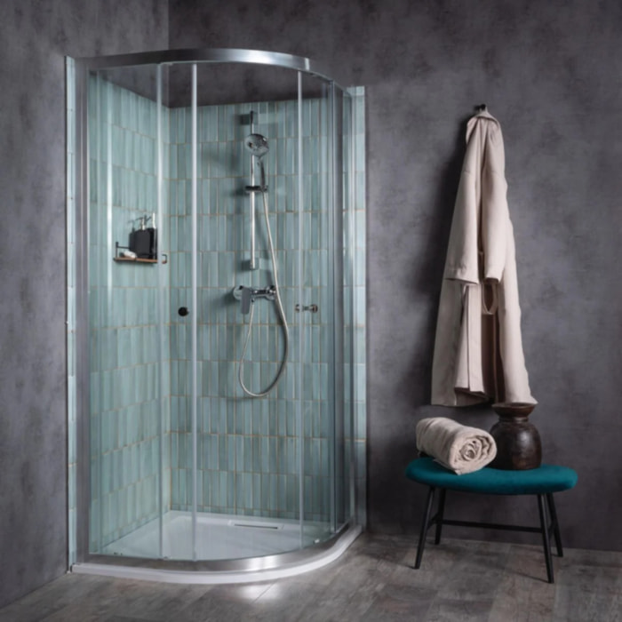 Jacob Delafon Paroi de douche quart de rond coulissant Serenity Chromé 90 cm
