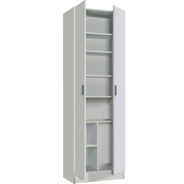 Armadio Multiuso a Colonna Bianco con 2 Ante e 8 Ripiani – Scarpiera Portascarpe per Ingresso o Camera da Letto, Design Moderno, 59x37x180 cm