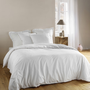 Parure de lit blanche galon pompons beiges - Blanc