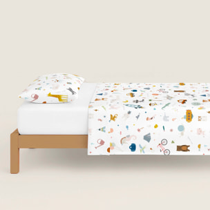 Juego de Sábanas Estampadas - Infantil - Incluye 1 Funda de Almohada - 100% Algodón - Veo Veo Reverso