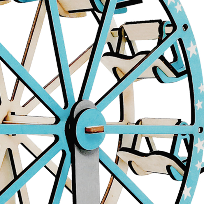 Puzzle 3D in legno. Ruota Panoramica Blu. 62 pezzi.