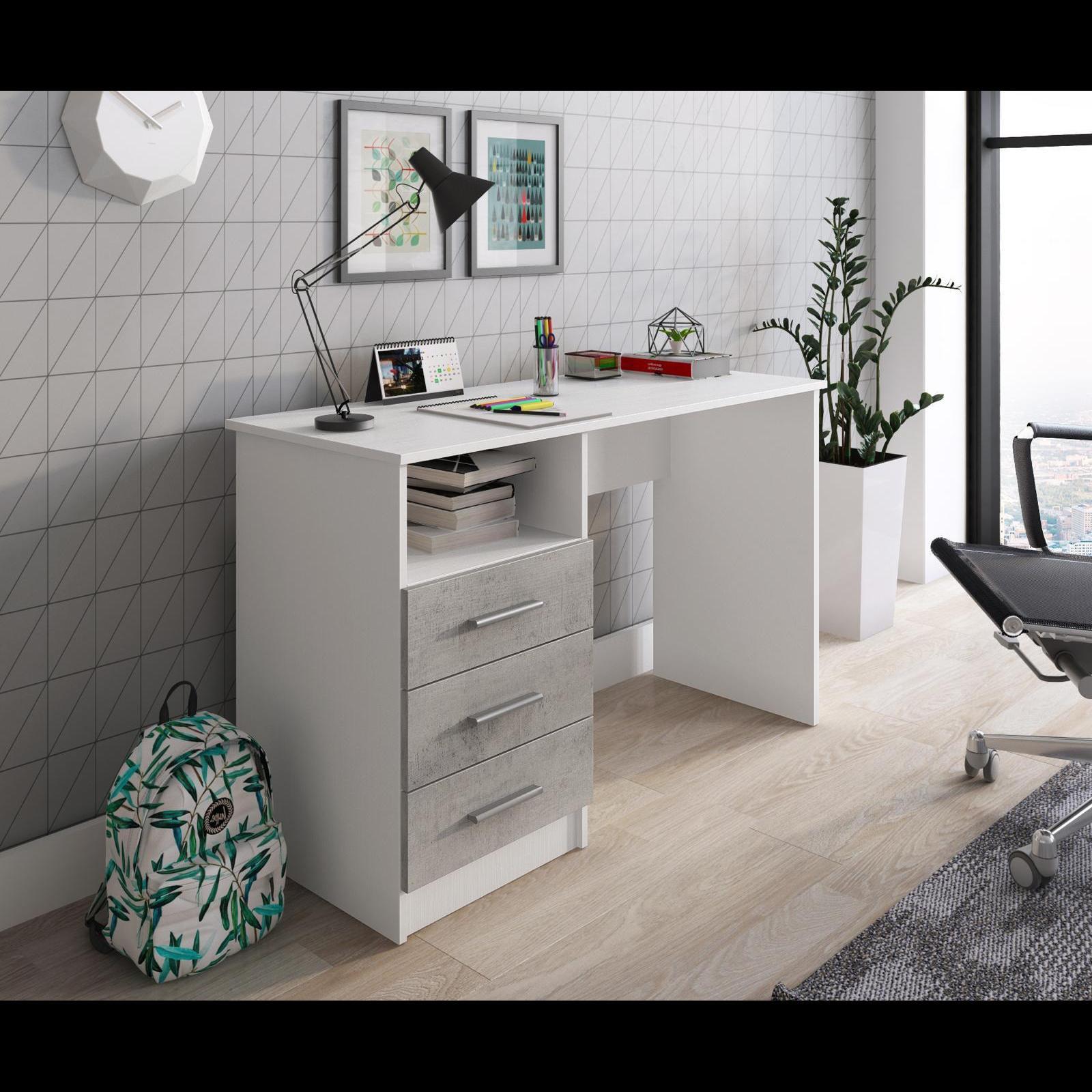 Scrivania Scrittoio Salvaspazio Con Cassetti Mobile Desk Postazione Pc Studio Ufficio Soggiorno Sala Pranzo 120 x 72 x 48 Cm Bianco Grigio Cemento