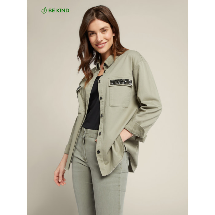 Elena Mirò - Camisa de algodón sostenible con bordados - Verde claro