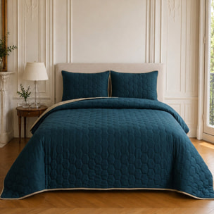 Couvre-lit matelassé réversible 100% polyester bicolore bleu marine - NAZIM
