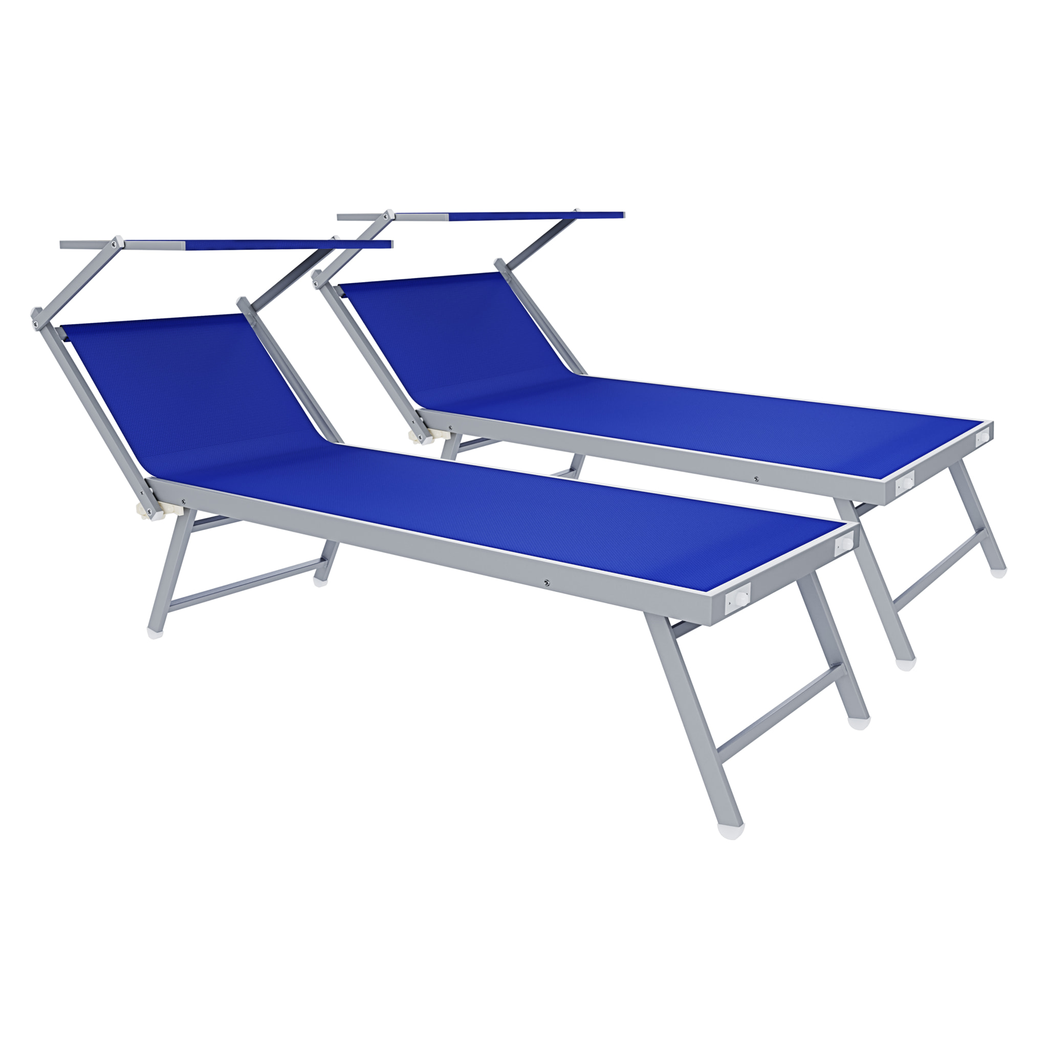 Coppia Di Lettini Prendisole Pieghevole Professionale Alluminio Tessuto Textilene Tettuccio Orientabile Parasole Sdraio Mare Spiaggia 182x60x38 cm Blu