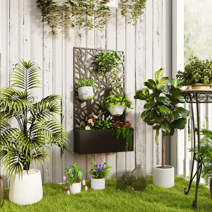 Jardinera Exterior Grande de Metal Jardinera con Pantalla de Privacidad de Hojas Decorativas Jardinera de Pared o Independiente para Patio Terraza 61x23x113 cm Negro