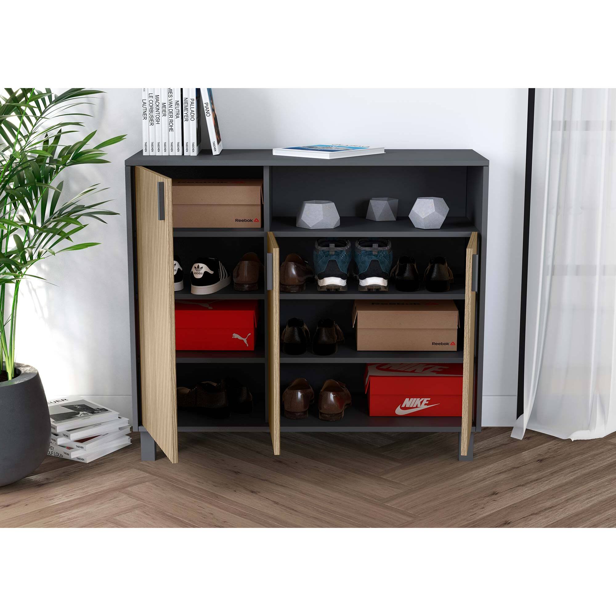 Zapatero Gotemburgo melamina grafito puertas impresión vallado 88x100x37 cm