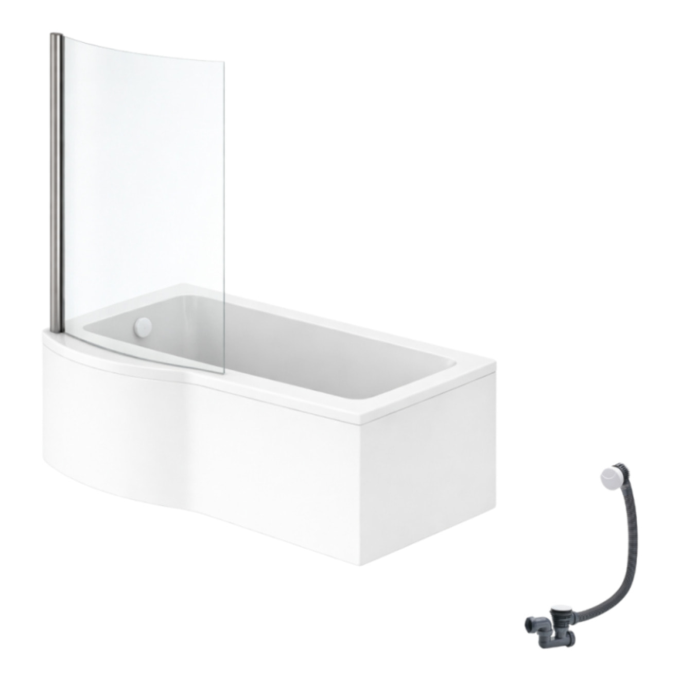 Pack baignoire bain douche 150 x 80 cm gauche Connect Air + tablier + pare bain fixe + vidage Blanc