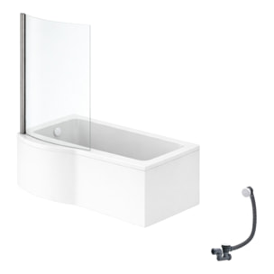 Pack baignoire bain douche 150 x 80 cm gauche Connect Air + tablier + pare bain fixe + vidage Blanc