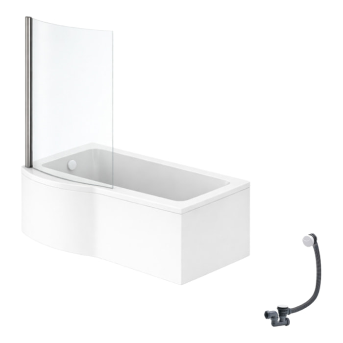 Pack baignoire bain douche 150 x 80 cm gauche Connect Air + tablier + pare bain fixe + vidage Blanc