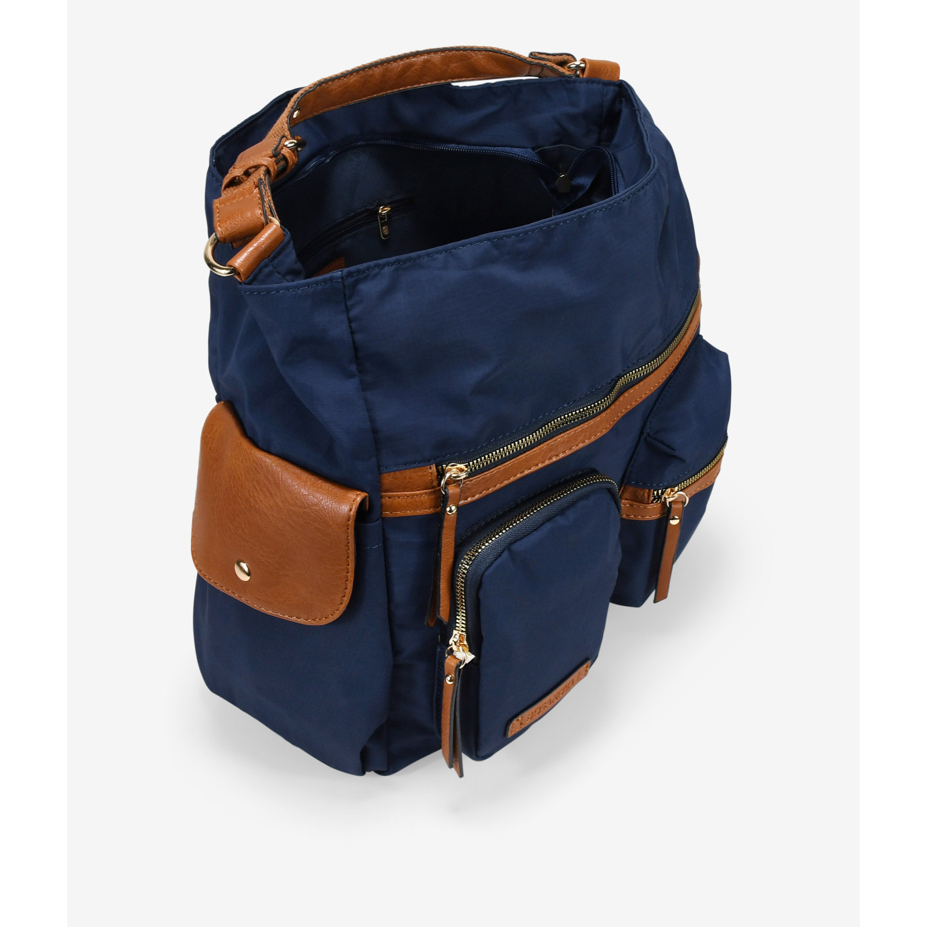 Bolso de hombro azul en nailon con bolsillos