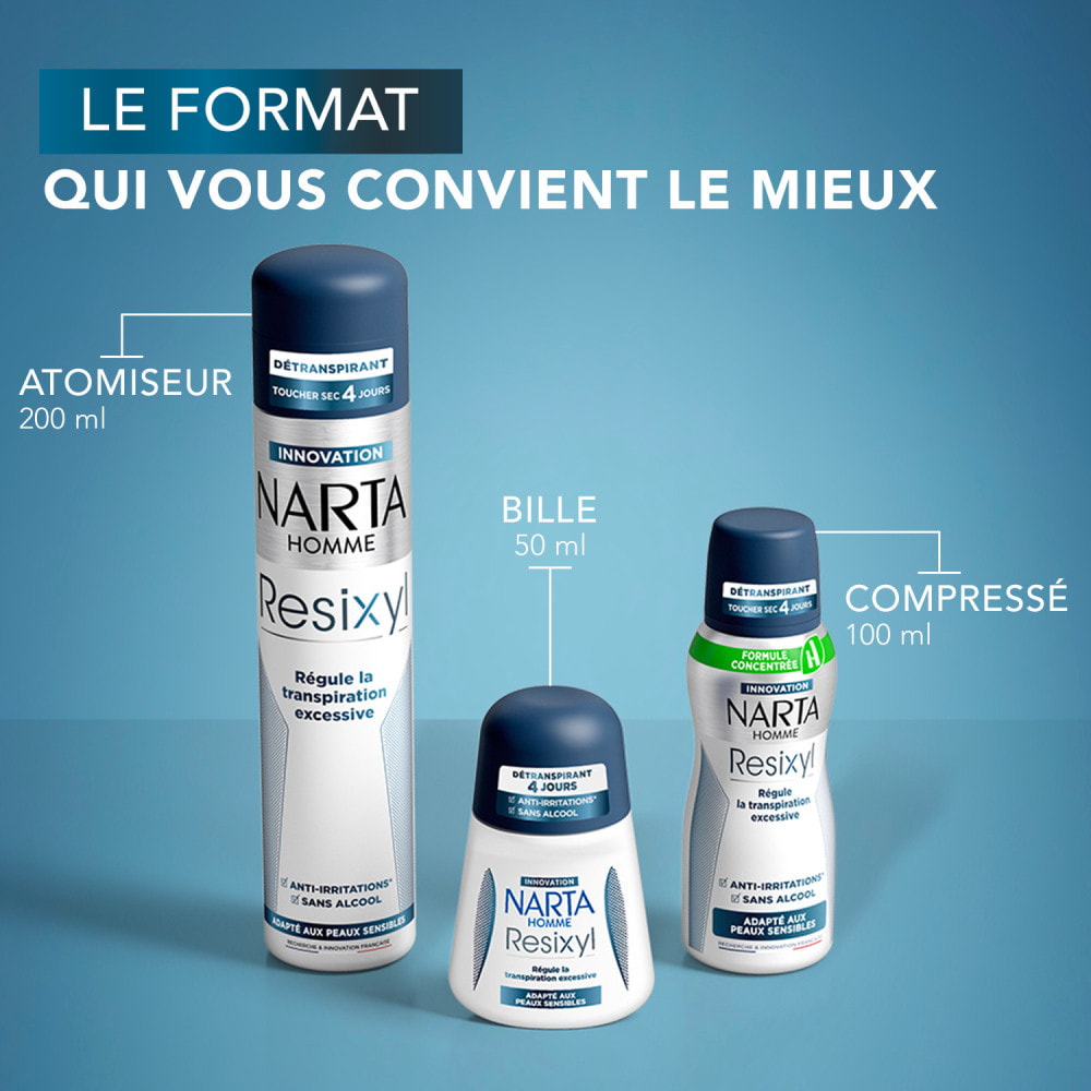 Lot de 12 - Narta Resixyl Homme Déodorant Détranspirant Bille 4 jours Sans Alcool 50ml