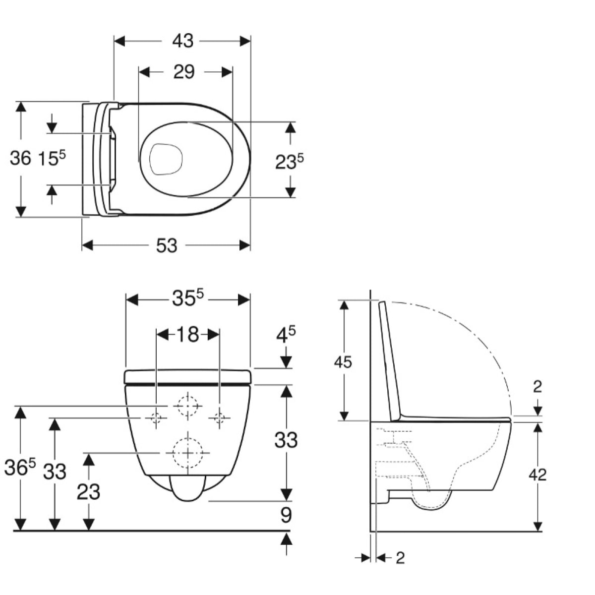 iCon WC suspendu Rimfree avec fixations invisibles, caréné, avec abattant softclose (501.664.00.1)