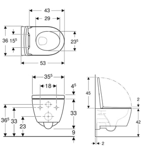 iCon WC suspendu Rimfree avec fixations invisibles, caréné, avec abattant softclose (501.664.00.1)